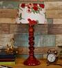 Vicenza Red Fabric Shade Night Lamp With Wood Base