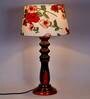 Rocky Red Fabric Shade Night Lamp With Wood Base