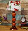 Colonial Red Fabric Shade Night Lamp With Wood Base