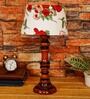 Marsden Red Fabric Shade Night Lamp With Wood Base