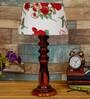 Rocky Red Fabric Shade Night Lamp With Wood Base