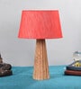 Elvis Red Fabric Shade Night Lamp With Wood Base