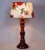 Marsden Red Fabric Shade Night Lamp With Wood Base