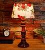 Marsden Red Fabric Shade Night Lamp With Wood Base