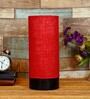 Bow Red Natural Fiber Shade Table Lamp With Wood Base