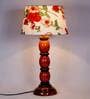 Colonial Red Fabric Shade Night Lamp With Wood Base