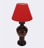 Colstrip Red Fabric Shade Night Lamp With Wood Base