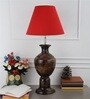 Colstrip Red Fabric Shade Night Lamp With Wood Base