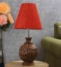 Danica Red Fabric Shade Night Lamp With Wood Base