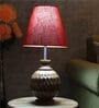 Danica Red Fabric Shade Night Lamp With Wood Base