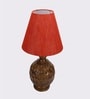 Danica Red Fabric Shade Night Lamp With Wood Base