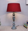 Red Shade Table Lamp With Wooden Base