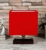 Red Shade Table Lamp With Wood Base