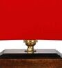 Red Shade Table Lamp With Wood Base