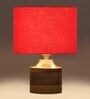 Red Shade Table Lamp With Wood Base