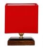 Red Shade Table Lamp With Wood Base