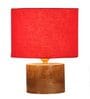 Red Shade Table Lamp With Wood Base