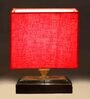 Red Shade Table Lamp With Wood Base