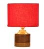 Red Shade Table Lamp With Wood Base
