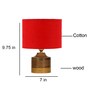 Red Shade Table Lamp With Wood Base