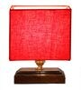 Red Shade Table Lamp With Wood Base