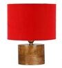 Red Shade Table Lamp With Wood Base