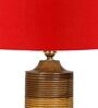 Red Shade Table Lamp With Wood Base