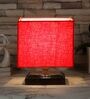 Red Shade Table Lamp With Wood Base