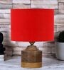 Red Shade Table Lamp With Wood Base