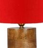 Red Shade Table Lamp With Wood Base