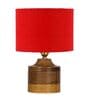 Red Shade Table Lamp With Wood Base