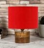 Red Shade Table Lamp With Wood Base