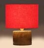 Red Shade Table Lamp With Wood Base
