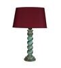 Red Shade Table Lamp With Wooden Base