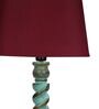 Red Shade Table Lamp With Wooden Base