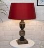 Red Shade Table Lamp With Wooden Base