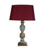 Red Shade Table Lamp With Wooden Base