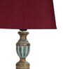 Red Shade Table Lamp With Wooden Base