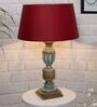 Red Shade Table Lamp With Wooden Base