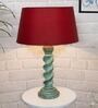 Red Shade Table Lamp With Wooden Base