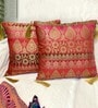 Red Traditional Silk Blend 16 x 16 Inches Cushion Covers (Set of 2)