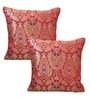 Red Silk blend Woven Brocade 16x16 inches Cushion Covers (Set of 2)