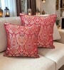 Red Silk blend Woven Brocade 16x16 inches Cushion Covers (Set of 2)