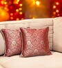 Red Silk blend Zari Woven Brocade 16x16 inches Cushion Covers (Set of 2)