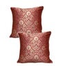 Red Silk blend Zari Woven Brocade 16x16 inches Cushion Covers (Set of 2)