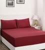 Red Solid 200 TC Cotton King Sized Bed Sheets with 2 Pillow Covers