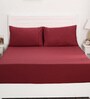 Red Solid 200 TC Cotton King Sized Bed Sheets with 2 Pillow Covers