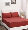 Red Solid 200 TC Cotton Queen Sized Fitted Bed Sheets with 2 Pillow Covers