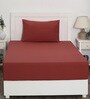 Red Solid 200 TC Cotton Single Bedsheet With 1 Pillow Cover