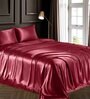 Red Solid 400 TC Satin Queen Fitted Bedsheet with 2 Satin Pillow covers